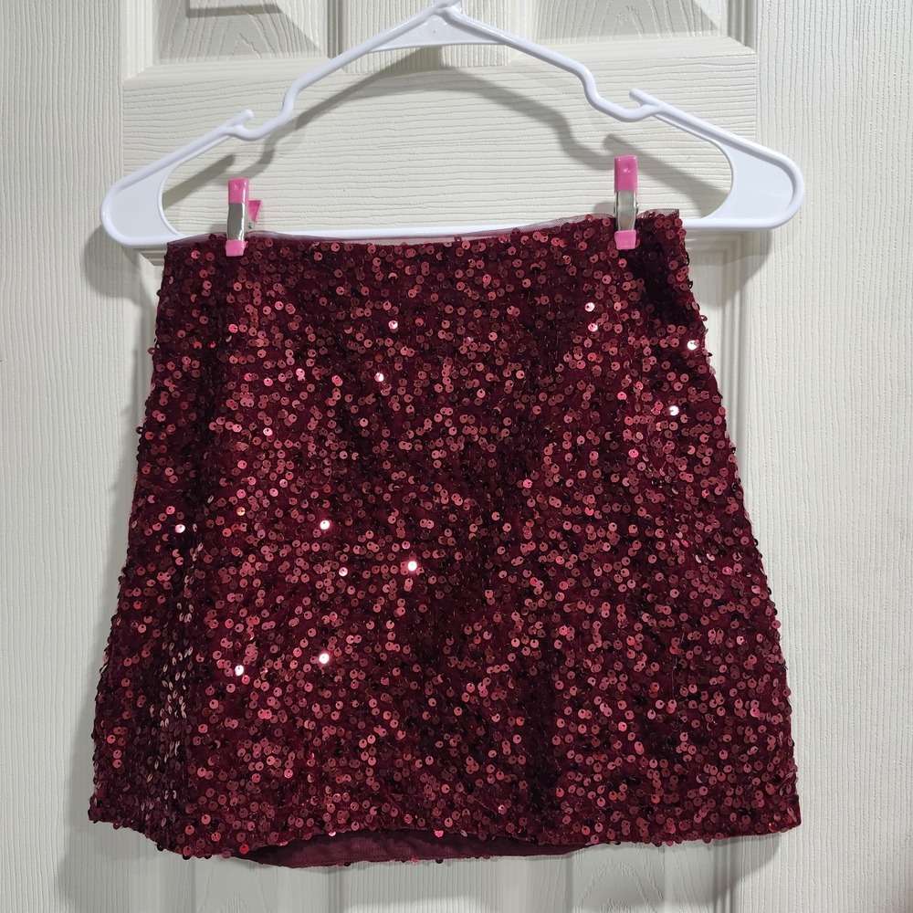 GAP Kids Girls Sequin Mini Skirt Burgundy Red Size 10 Holiday Party Sparkle